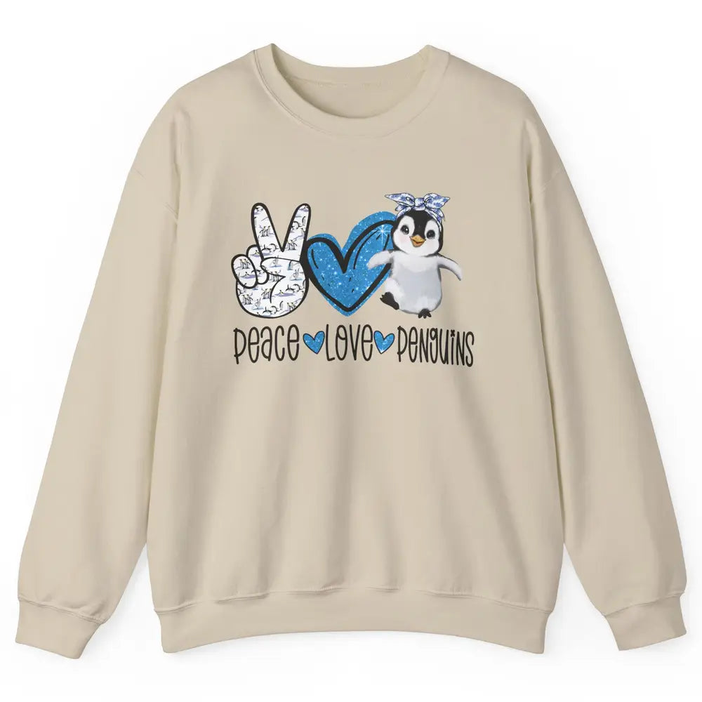 Peace Love Penguins With Headband Baby Penguins Lovers Gift Unisex Crewneck Sweatshirt