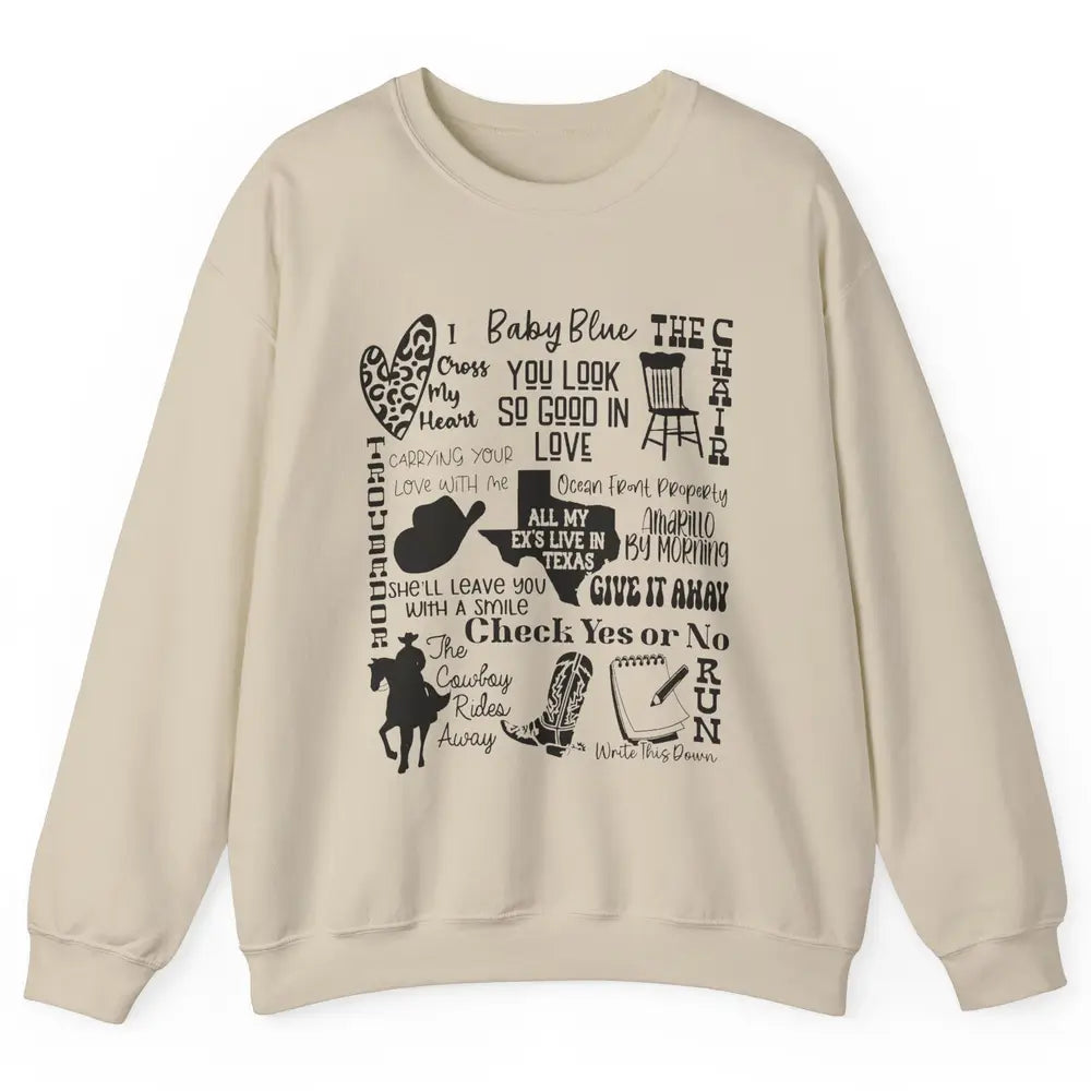 Retro Cowboy Boots Hat Texas Map Western Country Music Unisex Crewneck Sweatshirt