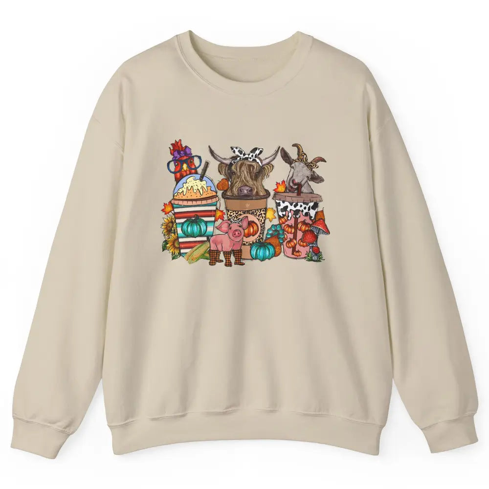 Pumpkin Spice Farm Animals Leopard Highland Cow Western Fall Unisex Crewneck Sweatshirt