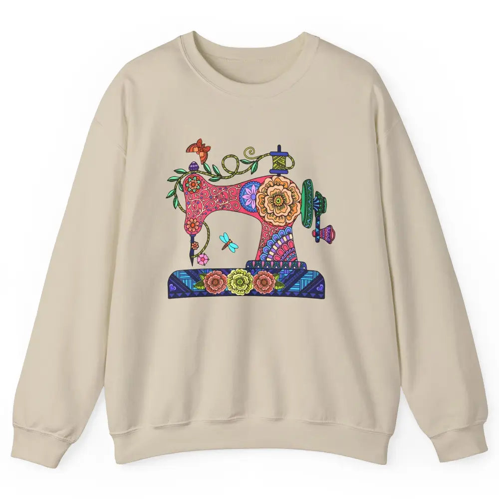 Retro Floral Sewing Machine Sew Blessed Quilting Lovers Unisex Crewneck Sweatshirt