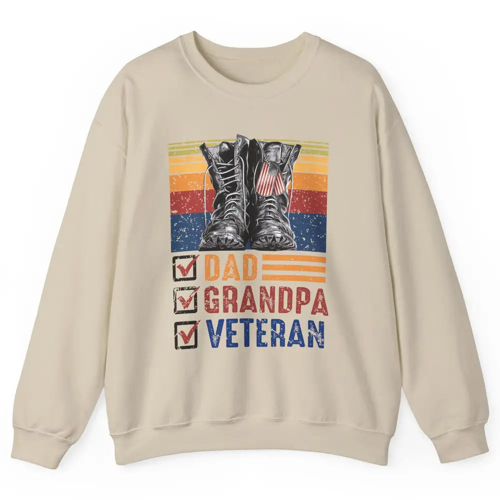 Retro US Flag Combat Boots Dad Grandpa Veteran Day Memorial Unisex Crewneck Sweatshirt