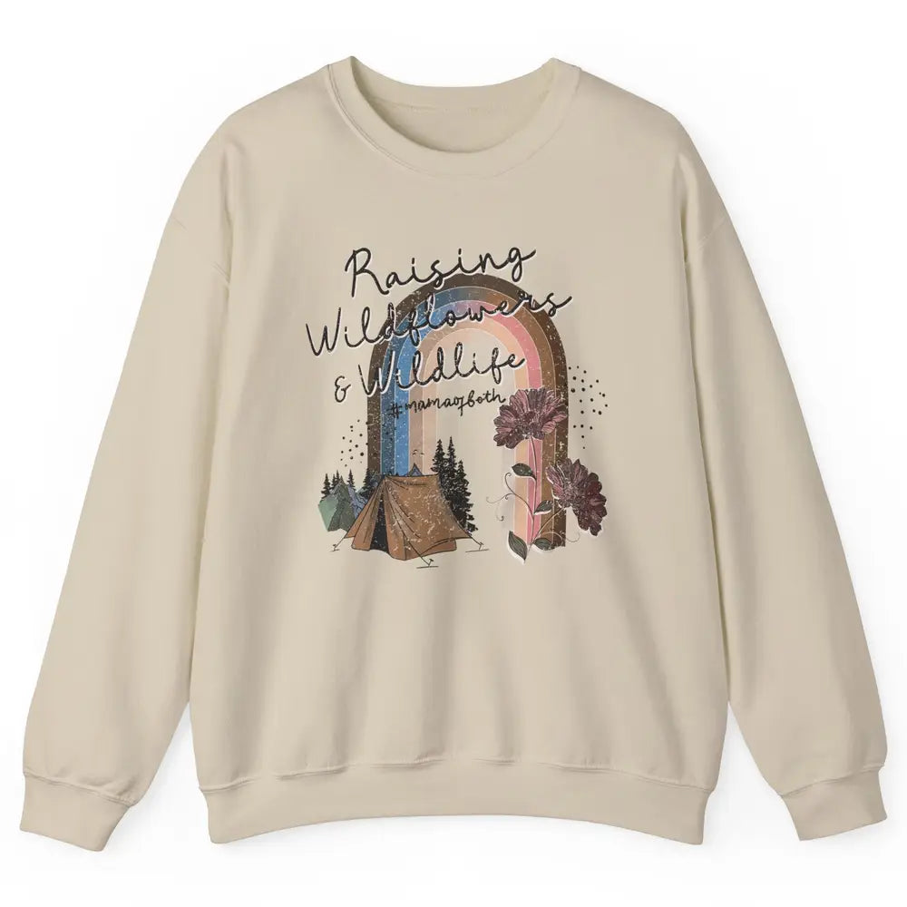 Raising Wildflowers & Wildlife Mama Of Both Retro Boho Mama Unisex Crewneck Sweatshirt