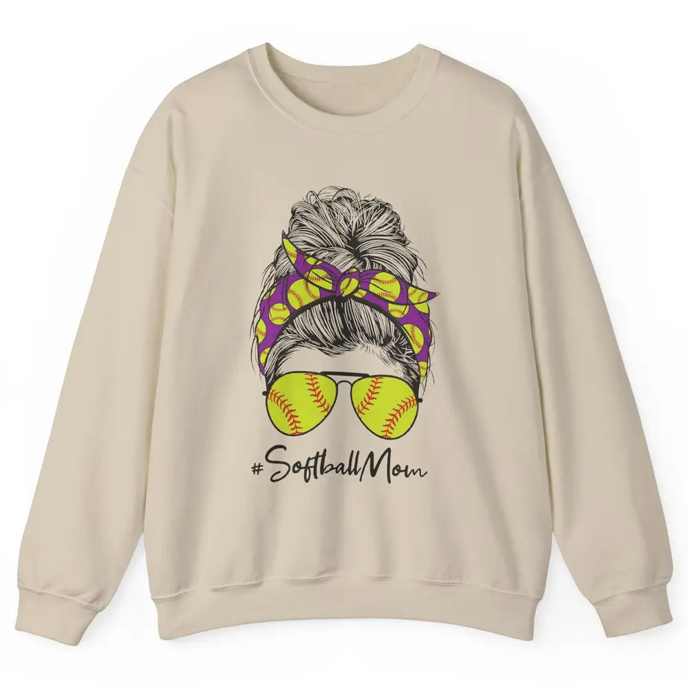 Mom Life Softball Mom Bun Softball Headband Sunglasses Unisex Crewneck Sweatshirt
