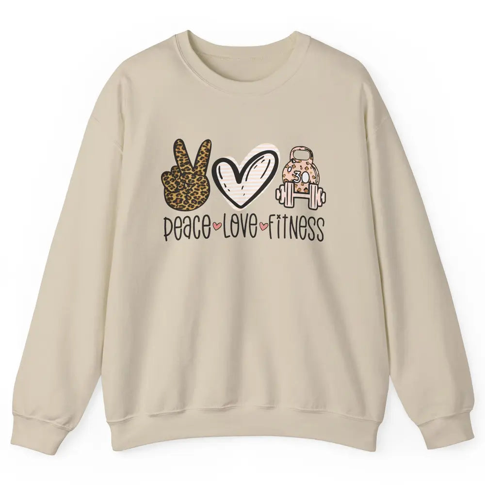 Peace Love Fitness Leopard Fitness Workout Gym Trainer Gift Unisex Crewneck Sweatshirt