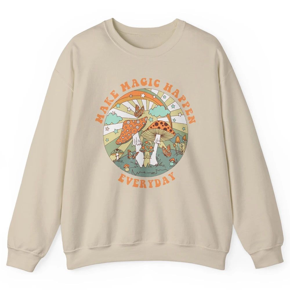 Retro Groovy Make Magic Happen Mushroom Hippie Botanical Unisex Crewneck Sweatshirt