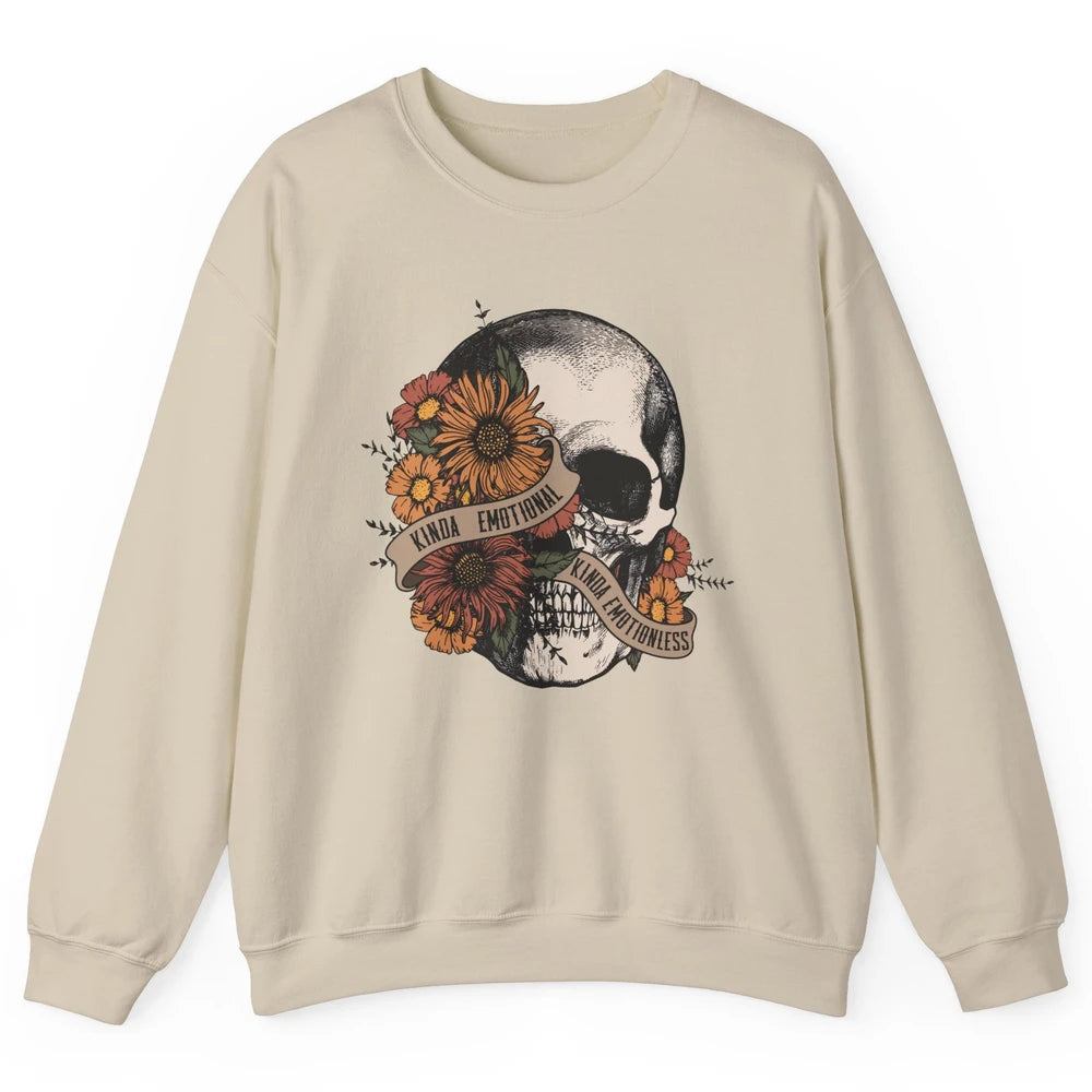 Retro Kinda Emotional Kinda Emotionless Floral Skull Unisex Crewneck Sweatshirt