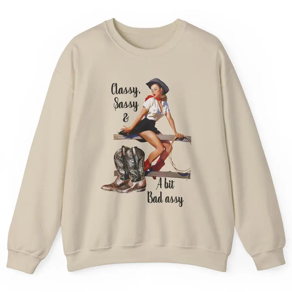 Retro Cowgirl Boots Classy Sassy Western Country Cowboy Gift Unisex Crewneck Sweatshirt