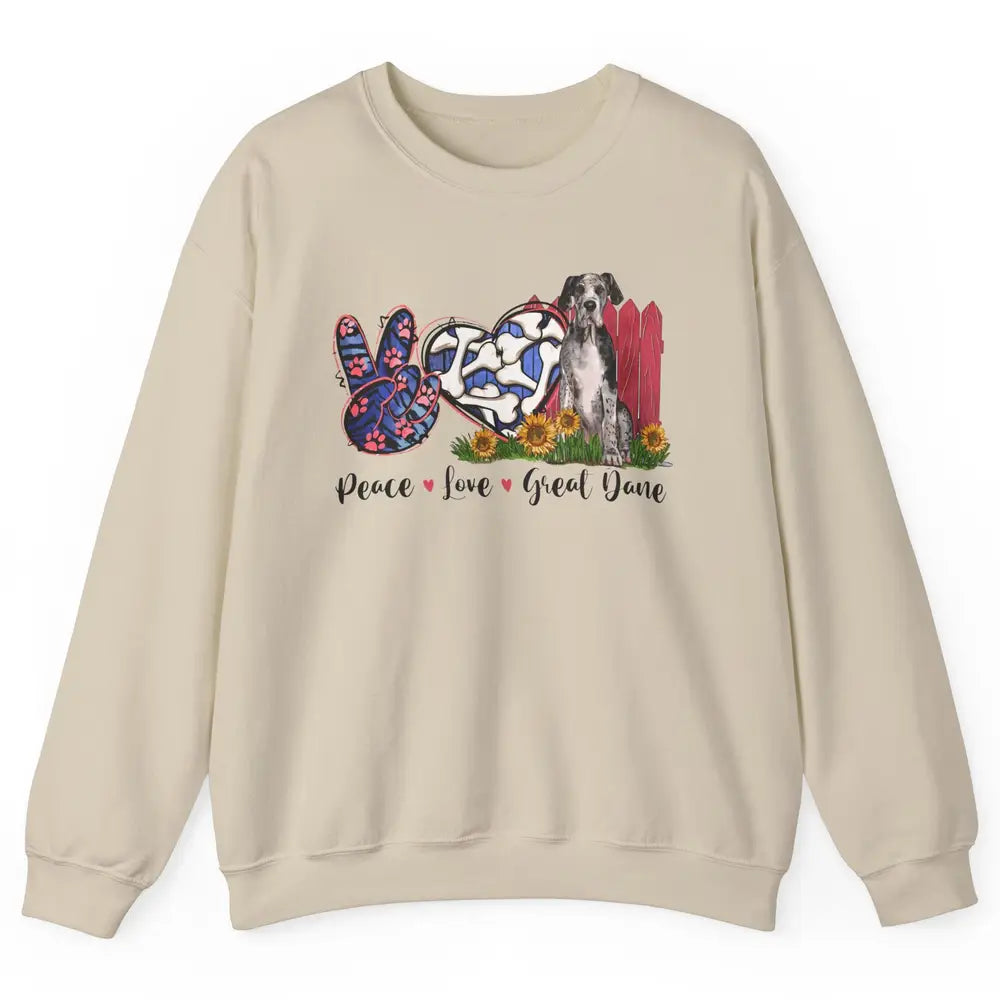 Peace Love Great Dane Sunflower Dog Mom Western Dog Mama Unisex Crewneck Sweatshirt