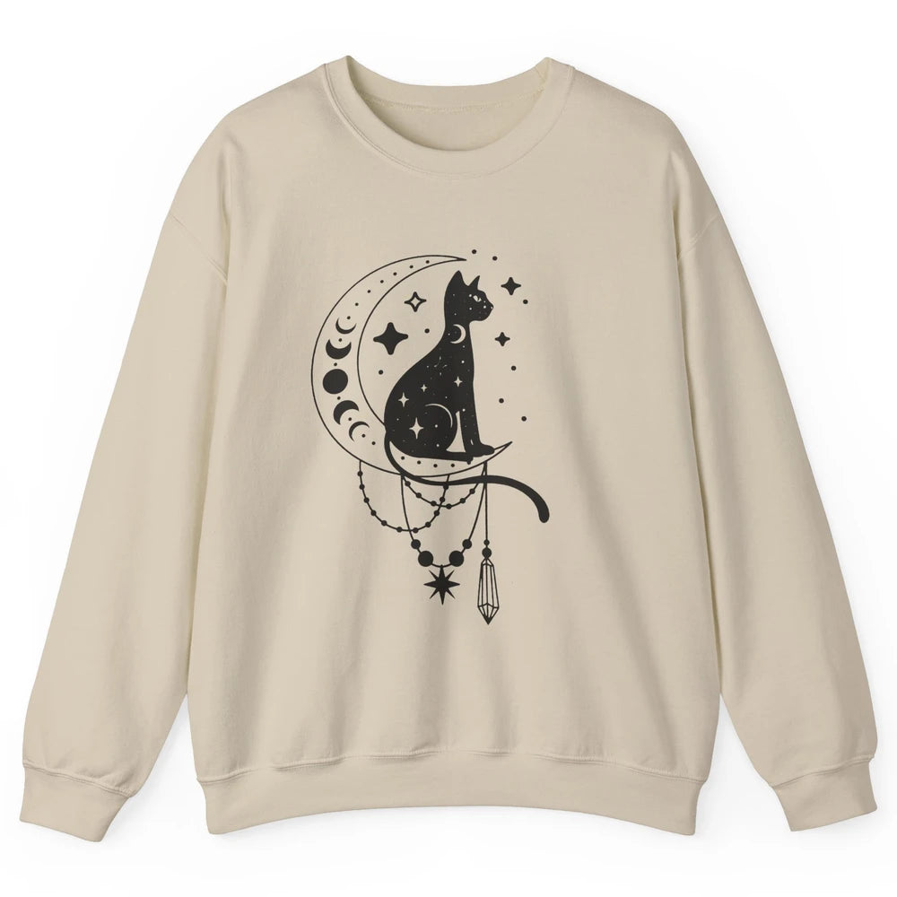 Retro Halloween Gothic Cat Witch The Moon Tarot Witchcraft Unisex Crewneck Sweatshirt