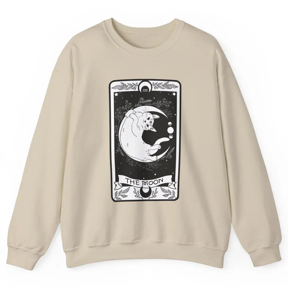 Retro Halloween Gothic Cat The Moon Tarot Card Witchcraft Unisex Crewneck Sweatshirt