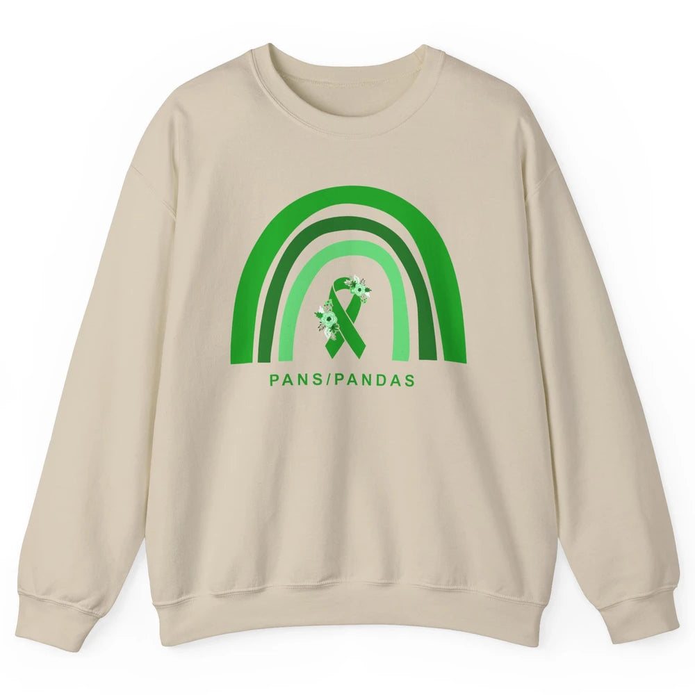 PANS/PANDAS Awareness Floral Green Ribbon Rainbow Pans Unisex Crewneck Sweatshirt