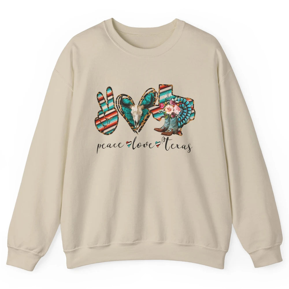 Peace Love Texas State Cowgirl Boot Western Girl Texas Pride Unisex Crewneck Sweatshirt