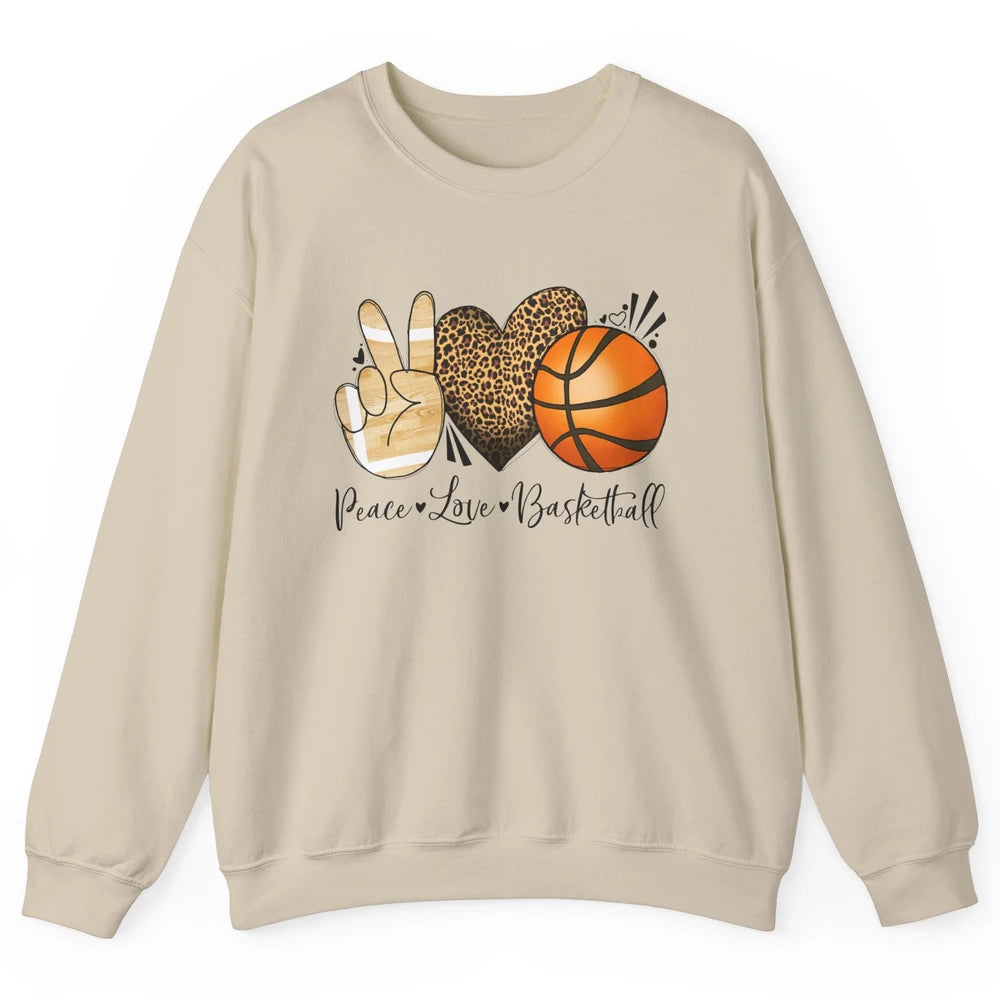 Peace Love Basketball Leopard Heart Basketball Lovers Gift Unisex Crewneck Sweatshirt