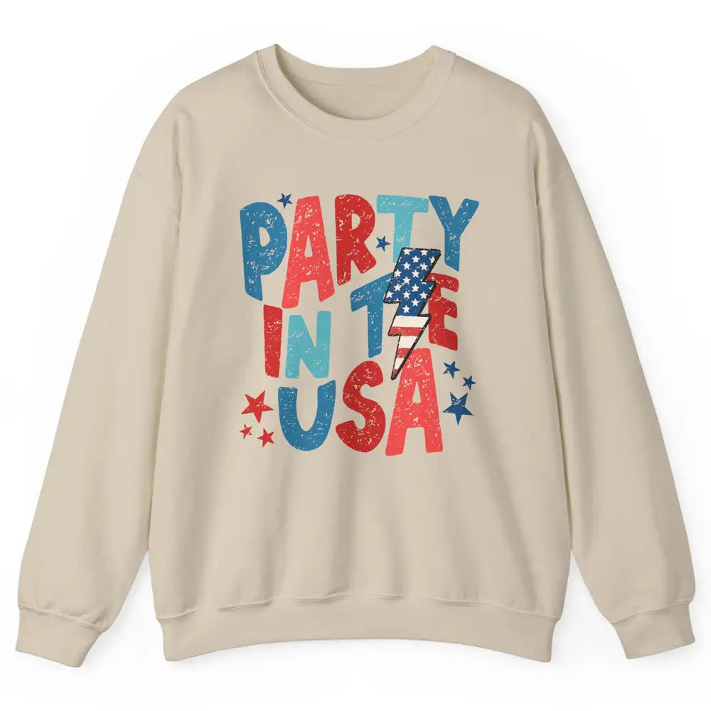 Party In The USA US Flag Lightning Bolt July 4th US Patriot Unisex Crewneck Sweatshirt