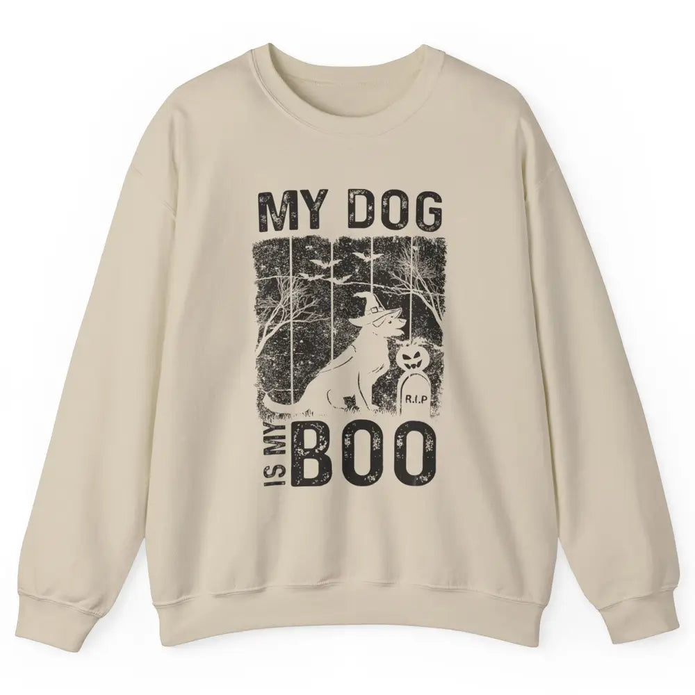 Retro My Dog Is My Boo Ghost Hippie Halloween Spooky Puppy Unisex Crewneck Sweatshirt