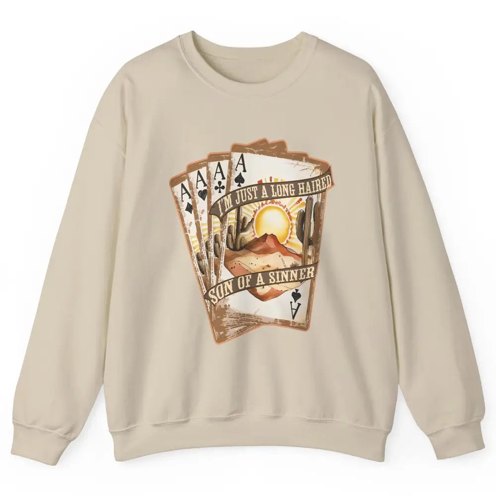 Retro Desert Sunset Long Haired Son Of Sinner Cards Western Unisex Crewneck Sweatshirt