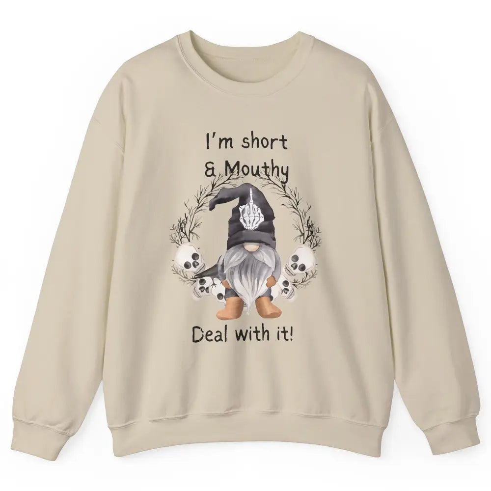Retro Black Gnome Halloween I'm Short And Mouthy Gnome Skull Unisex Crewneck Sweatshirt
