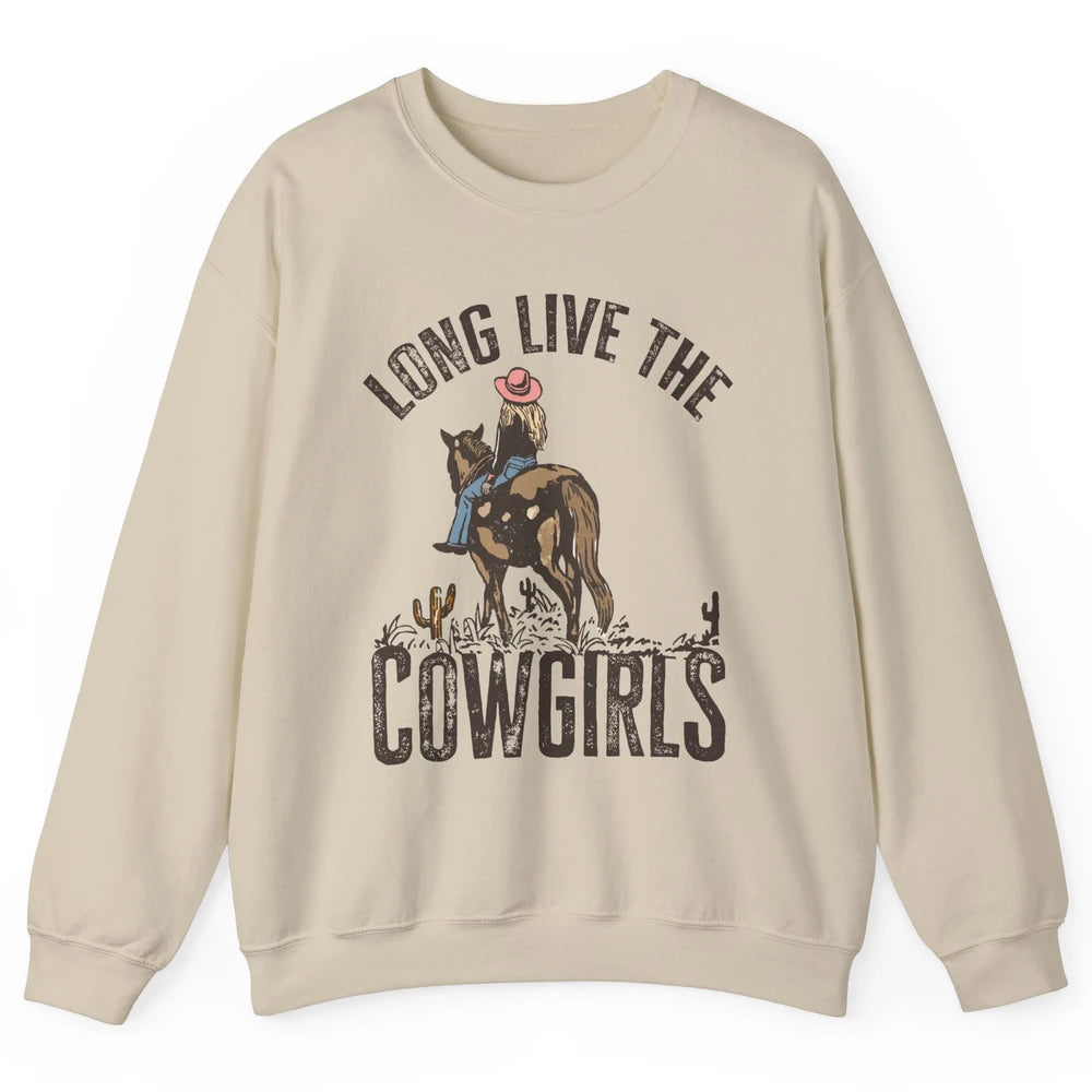 Retro Long Live The Cowgirls Horseback Rider Western Country Unisex Crewneck Sweatshirt