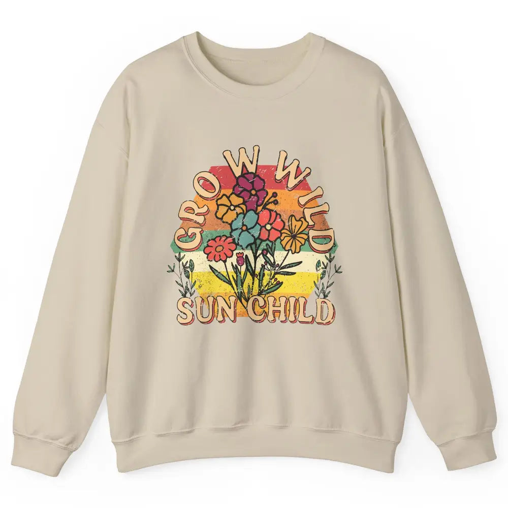 Retro Grow Wild Sun Child 70s Aesthetic Boho Western Summer Unisex Crewneck Sweatshirt