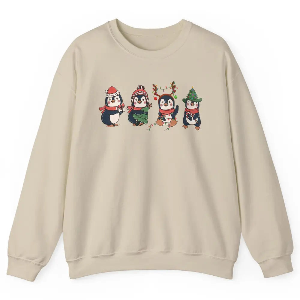 Penguin Merry Christmas Cute Penguin Xmas Lights Winter Unisex Crewneck Sweatshirt
