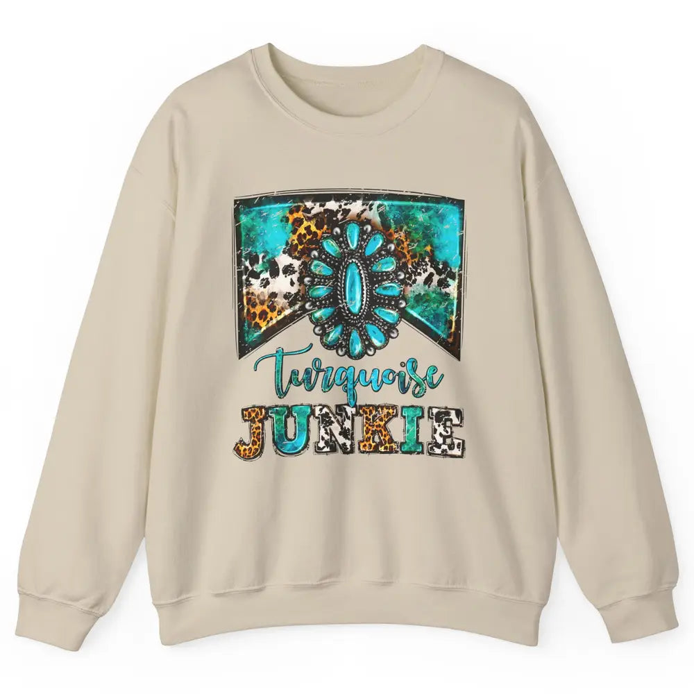 Retro Leopard Turquoise Junkie Gemstone Western Country Unisex Crewneck Sweatshirt
