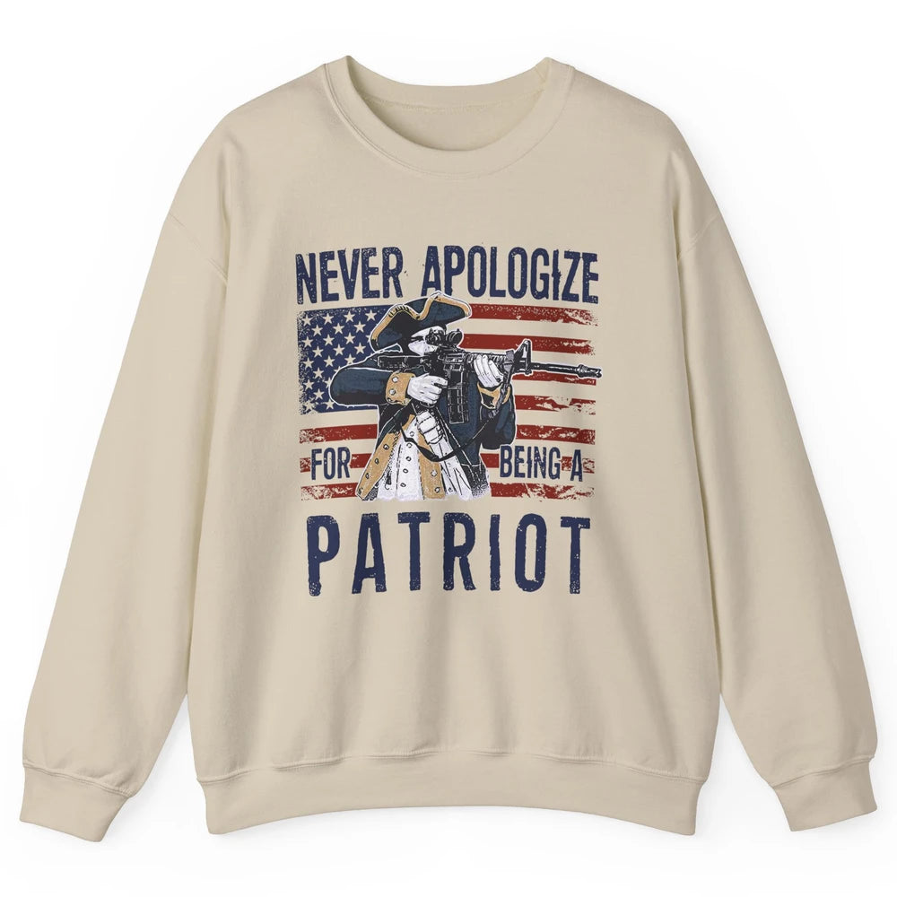 Never Apologize For Being A Patriot US Flag American Pride Unisex Crewneck Sweatshirt