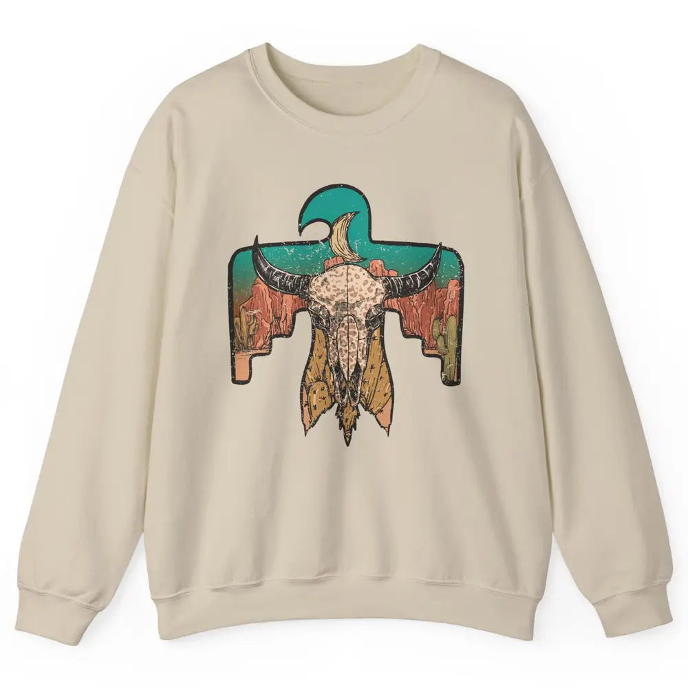 Retro Boho Bull Skull Desert Cactus Eagle Western Country Unisex Crewneck Sweatshirt