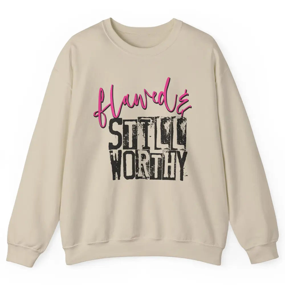 Retro Flawed But Still Worthy Bible Christian Religious Unisex Crewneck Sweatshirt