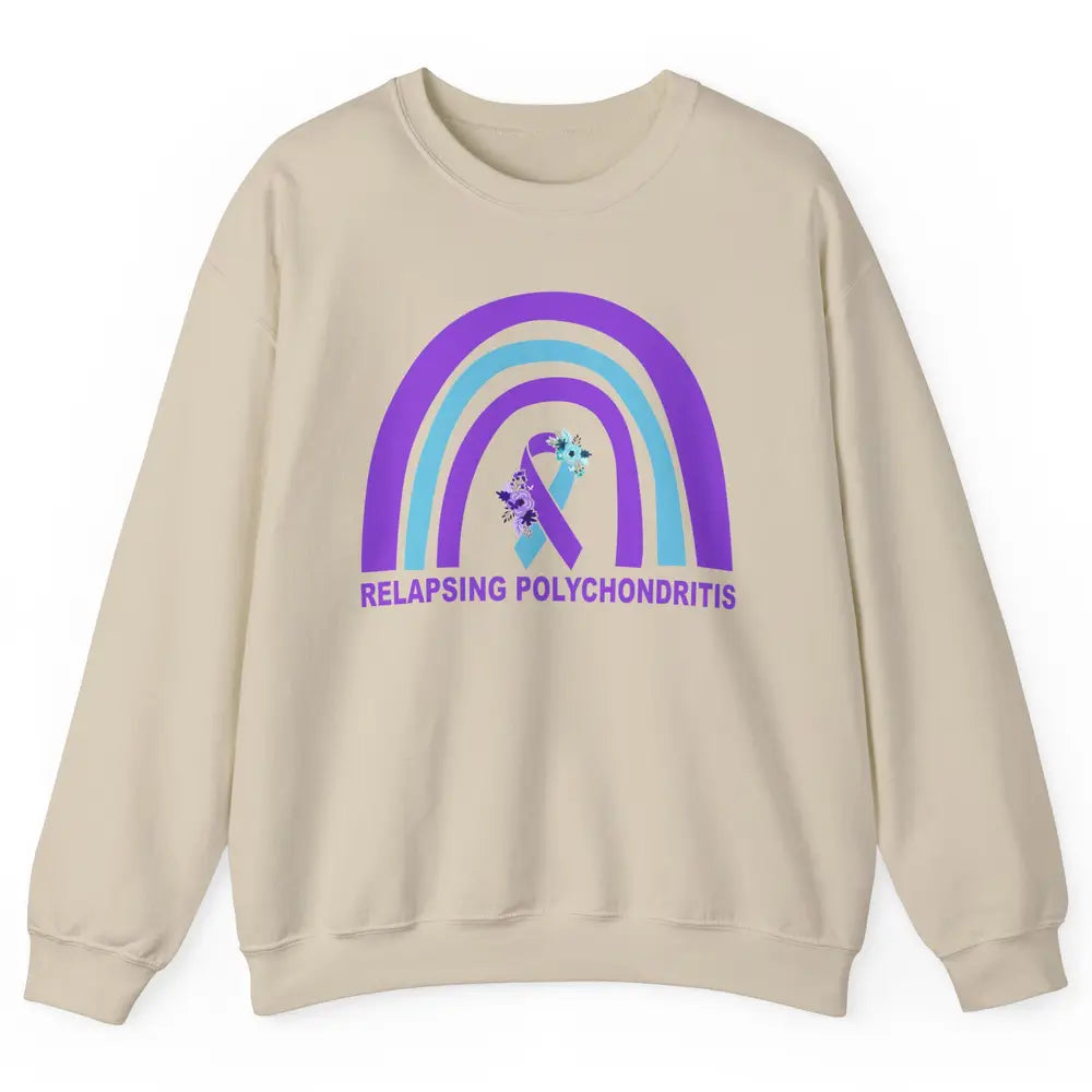 Relapsing Polychondritis Awareness Floral Blue Purple Ribbon Unisex Crewneck Sweatshirt