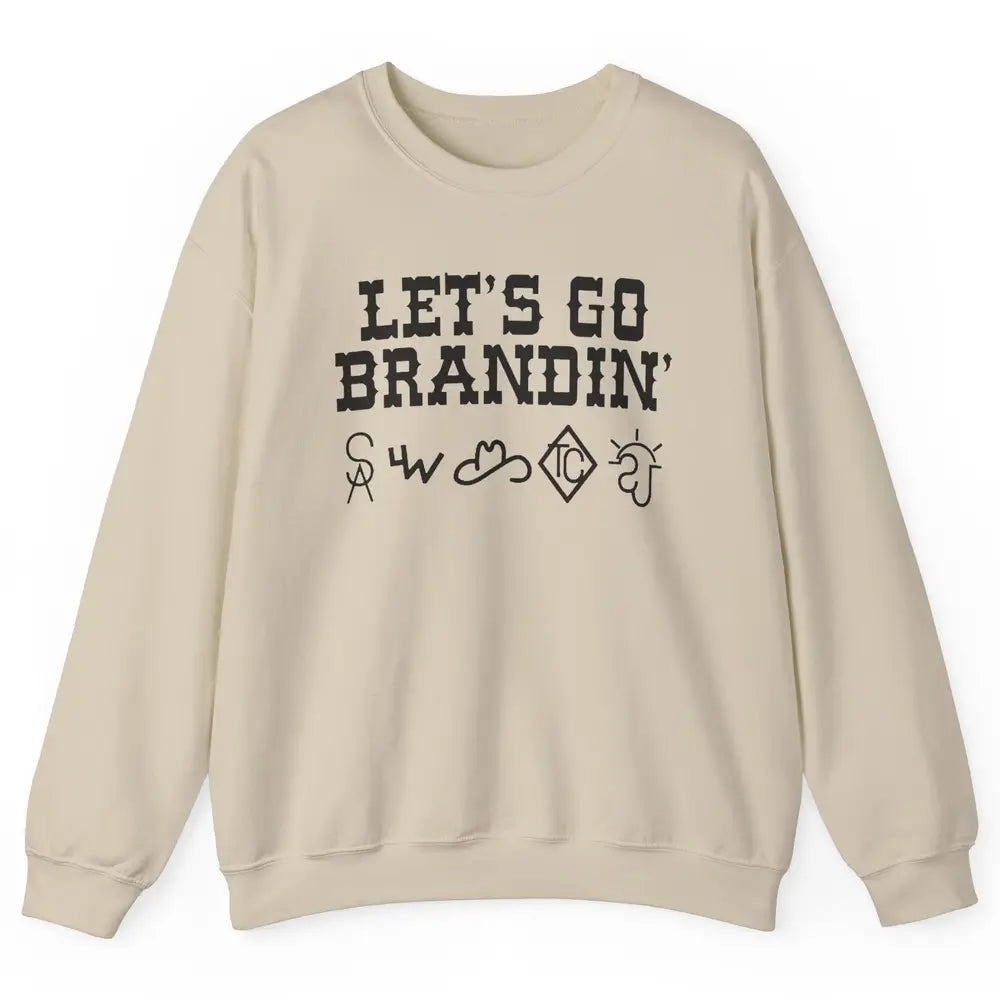 Retro Cowboy Hat Let's Go Brandin' Western Country Symbols Unisex Crewneck Sweatshirt