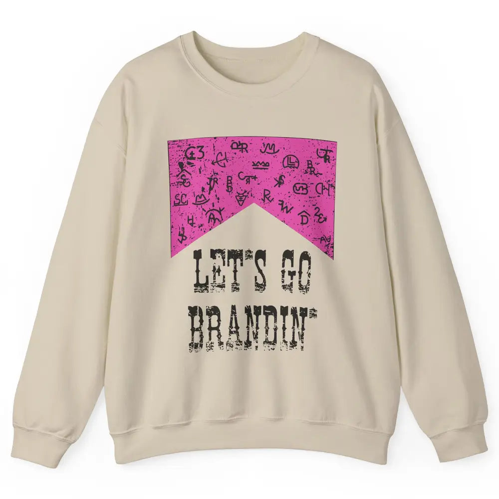 Retro Cowboy Hat Let's Go Brandin' Western Country Symbols Unisex Crewneck Sweatshirt