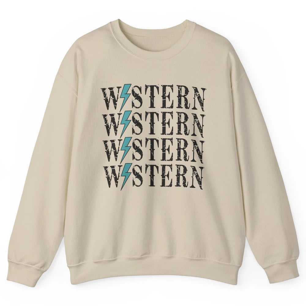 Retro Cowboy Lightning Bolt Western Country Cowgirl Gift Unisex Crewneck Sweatshirt