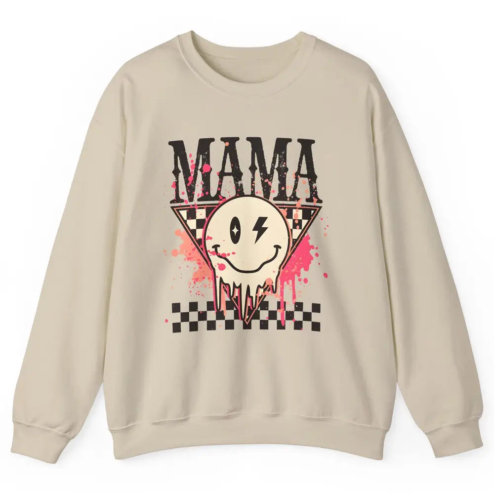 Retro Mama Lightning Bolt Smiling Face Western Mothers Day Unisex Crewneck Sweatshirt