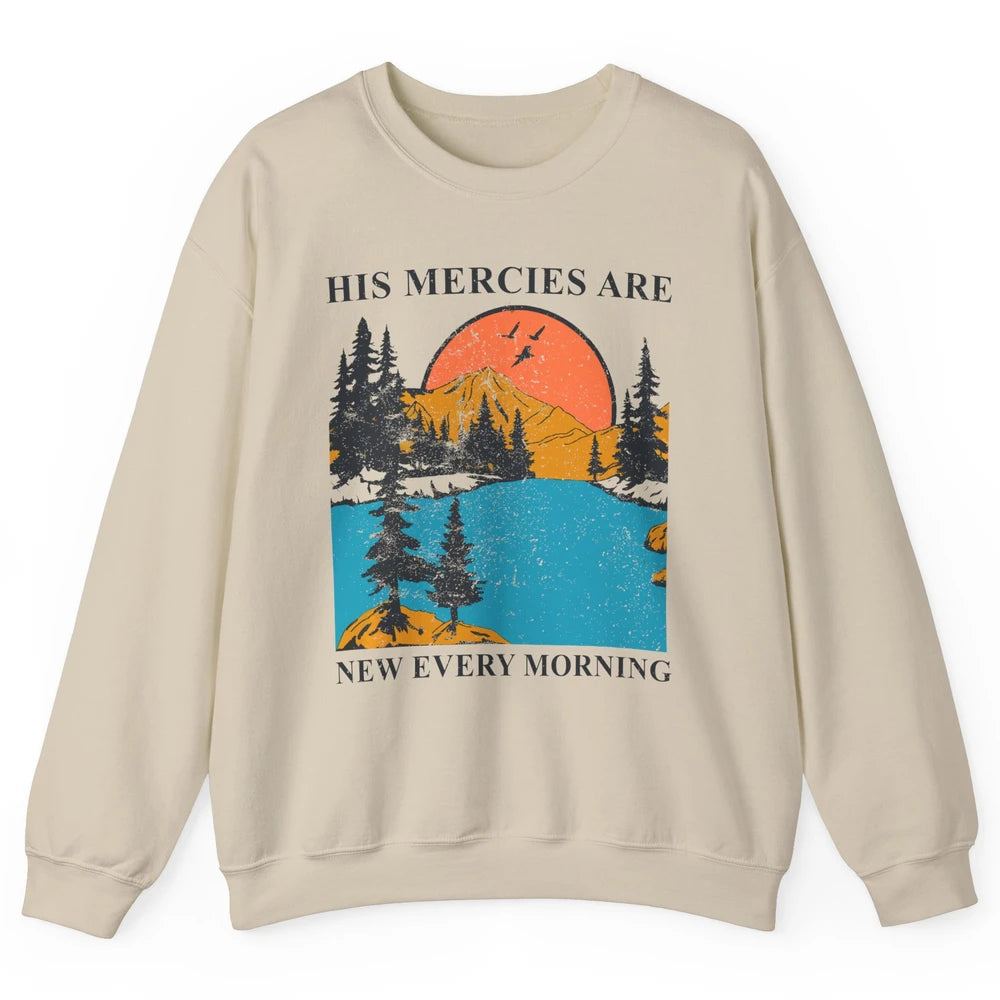 Retro Mountain His Mercies Are New Every Morning Christian Unisex Crewneck Sweatshirt