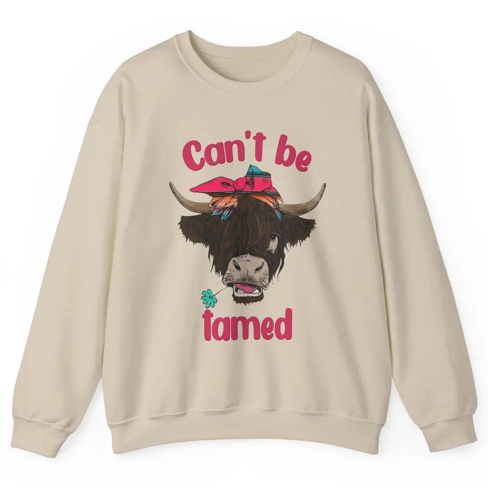 Retro Highland Cow Bandana Can't Be Tamed Western Farm Unisex Crewneck Sweatshirt