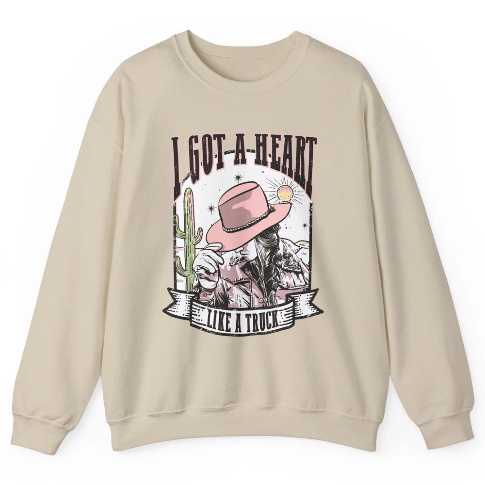 Retro Desert Cowgirl I Got A Heart Like A Truck Western Unisex Crewneck Sweatshirt