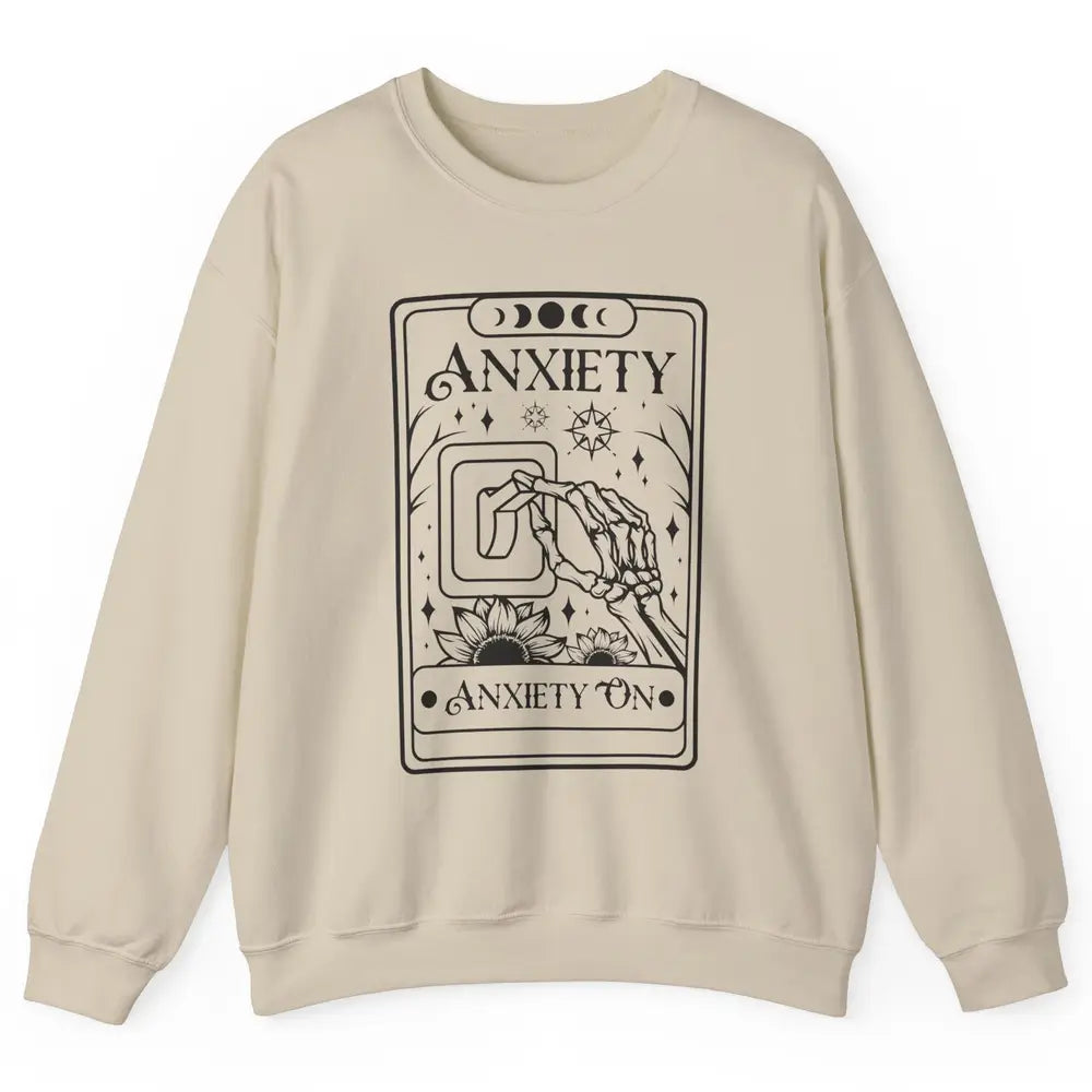 Retro Halloween Skeleton Hand Anxiety On Off Mental Health Unisex Crewneck Sweatshirt