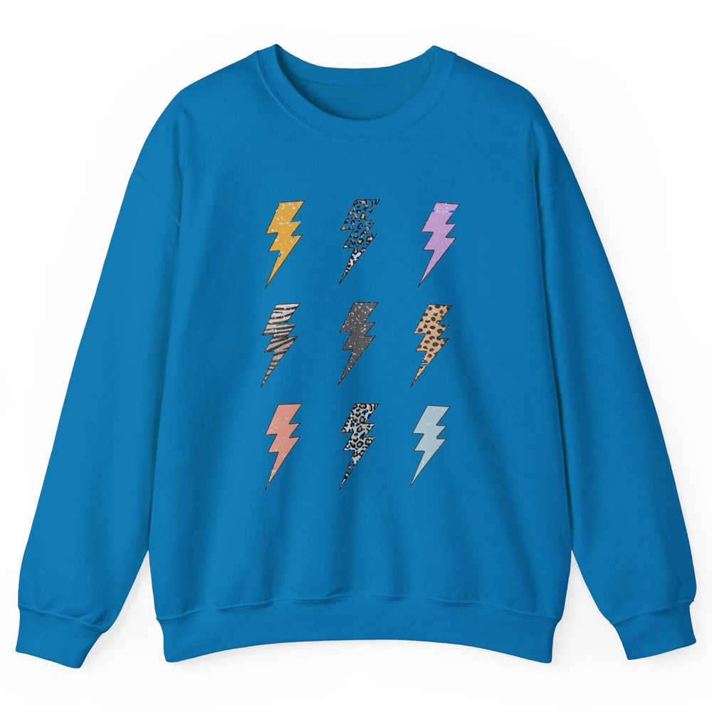 Preppy Lightning Bolt Colorful Leopard Cheetah Western Retro Unisex Crewneck Sweatshirt