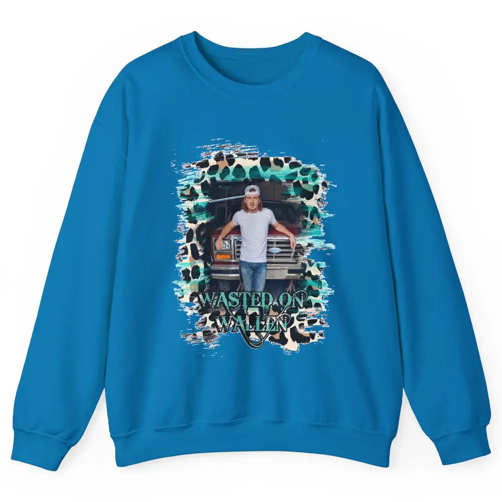 Retro Leopard Wasted On Wallen Turquoise Western Country Unisex Crewneck Sweatshirt