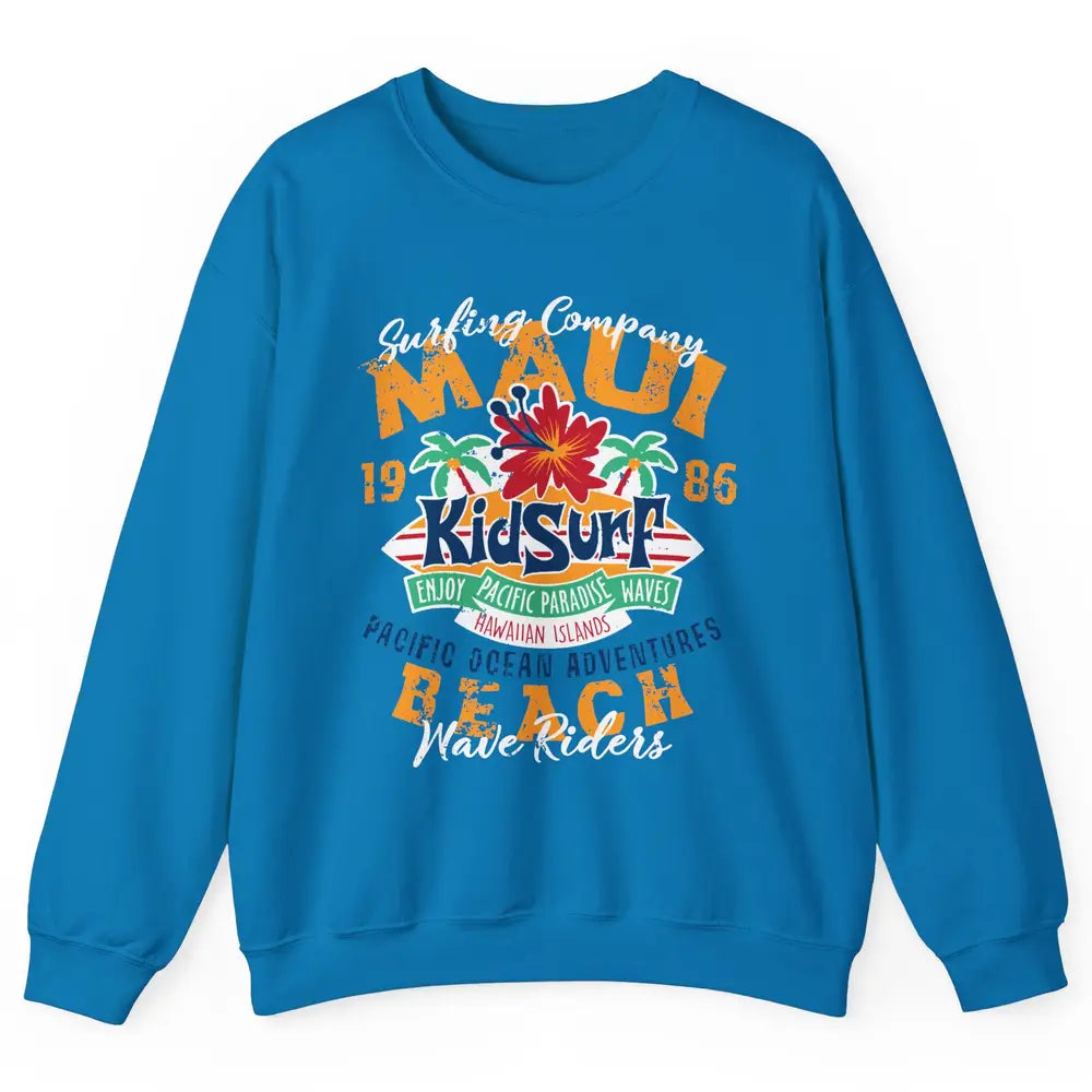 Retro Maui Island 1986 Hawaii Kid Surfing Pacific Paradise Unisex Crewneck Sweatshirt