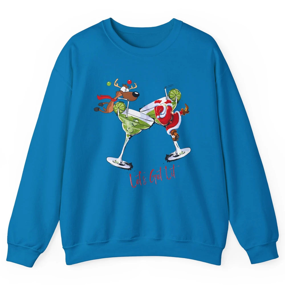 Party Santa & Reindeer Cocktail Glasses Let's Get Lit Xmas Unisex Crewneck Sweatshirt