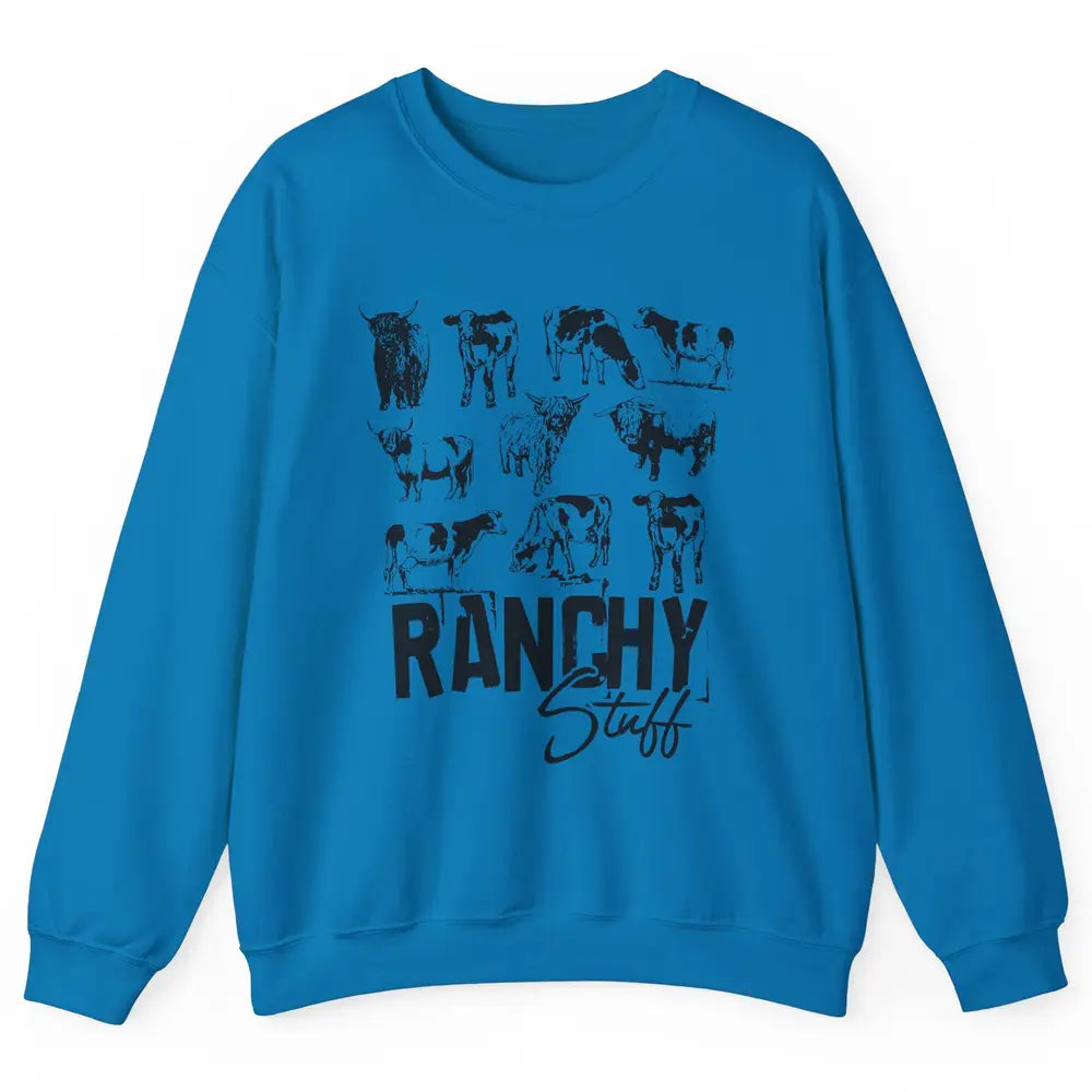 Retro Highland Cow Heifer Ranchy Stuff Western Country Gift Unisex Crewneck Sweatshirt