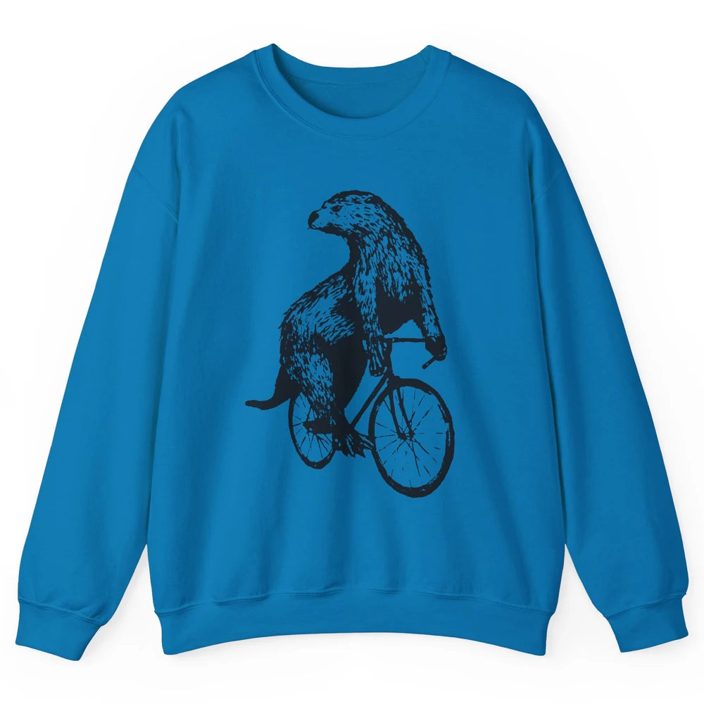 Otter Riding A Bicycle Funny Bike Rider Cute Otters Vintage Unisex Crewneck Sweatshirt