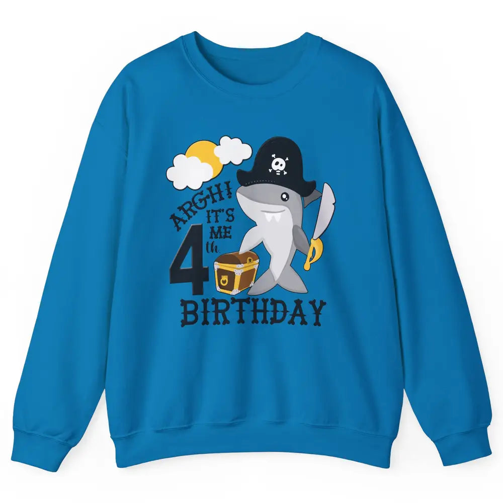 Pirate Shark 4th Birthday Party 4th Birthday Boy Girl Gift Unisex Crewneck Sweatshirt