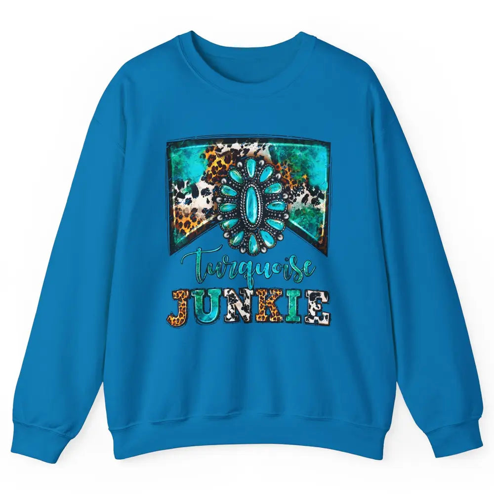 Retro Leopard Turquoise Junkie Gemstone Western Country Unisex Crewneck Sweatshirt