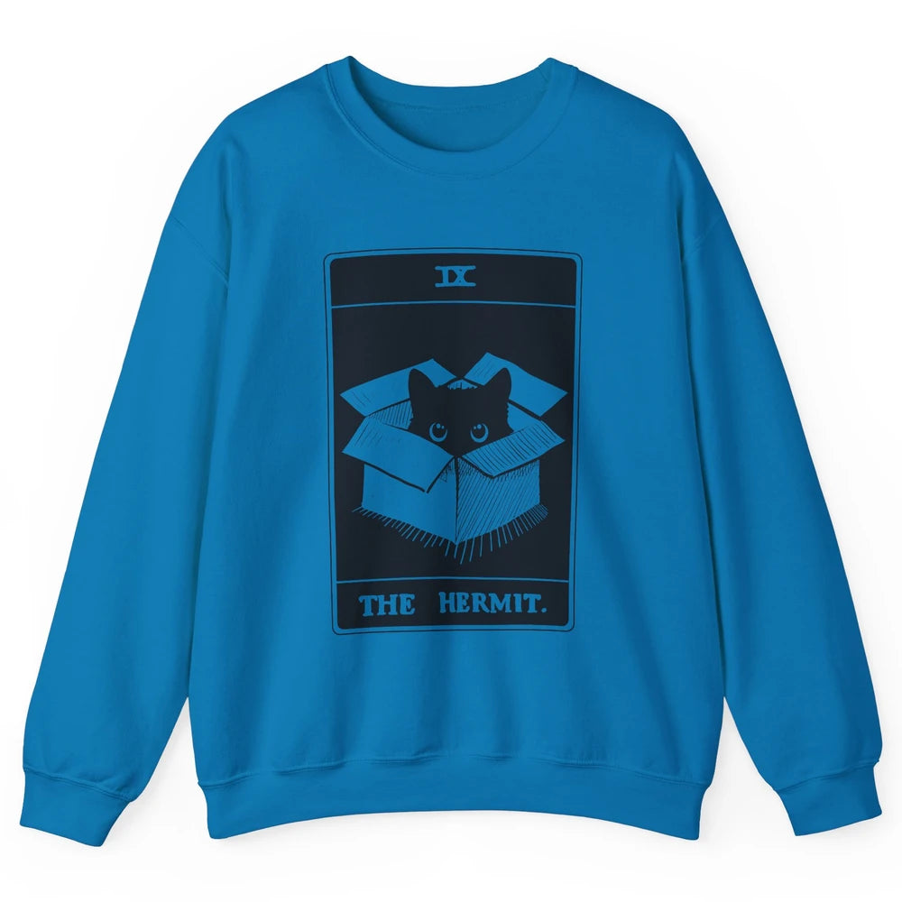 Retro Halloween Black Cat The Hermit Tarot Card Witchcraft Unisex Crewneck Sweatshirt