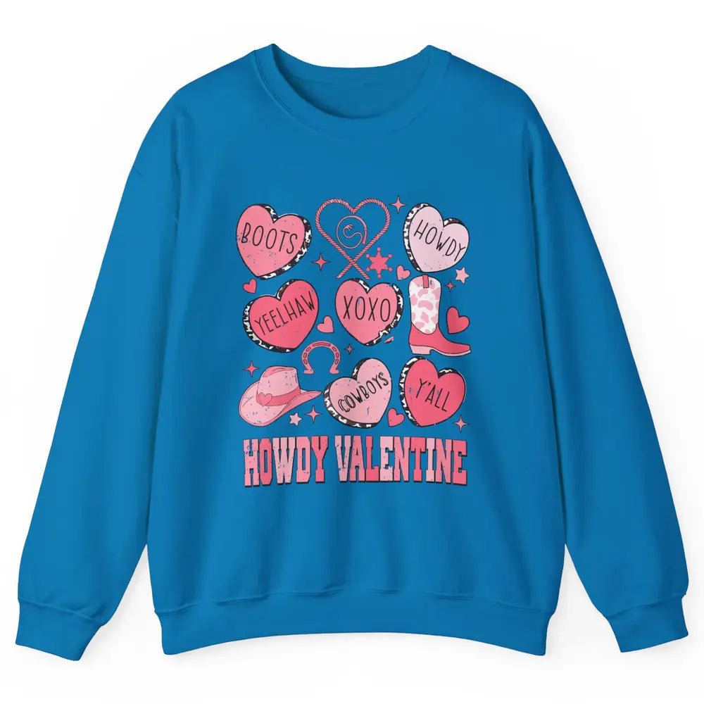 Retro Candy Heart Howdy Valentine Cowgirl Western Country Unisex Crewneck Sweatshirt