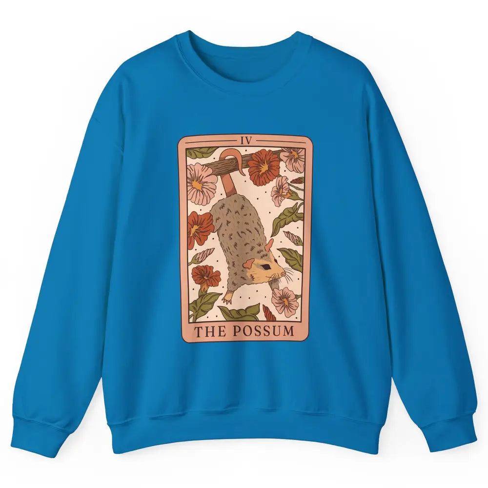 Possum Tarot Card Floral Possum Cat Lovers Team Trash Unisex Crewneck Sweatshirt