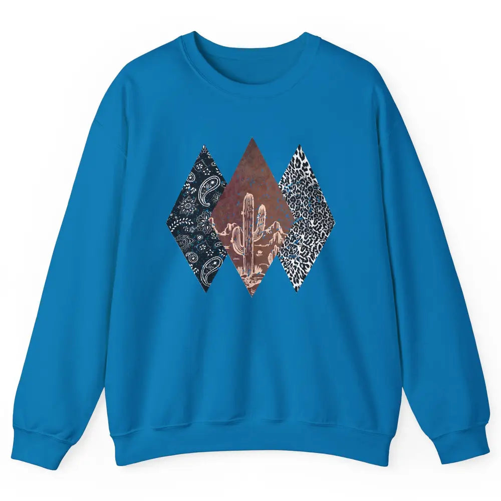 Retro Leopard Desert Cactus Sunset Western Country Cowgirl Unisex Crewneck Sweatshirt