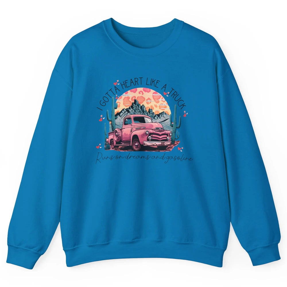 Retro Desert Cactus Got A Heart Like Truck Western Valentine Unisex Crewneck Sweatshirt